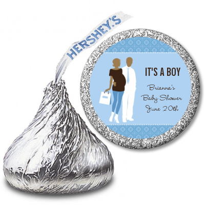 Silhouette Couple African American It's a Boy - Hershey Kiss Baby Shower Sticker Labels