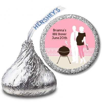 Silhouette Couple BBQ Girl - Hershey Kiss Baby Shower Sticker Labels