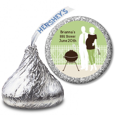 Silhouette Couple BBQ Neutral - Hershey Kiss Baby Shower Sticker Labels