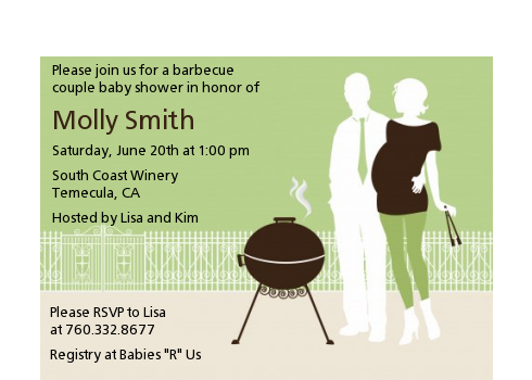  Silhouette Couple BBQ Neutral - Baby Shower Petite Invitations Green