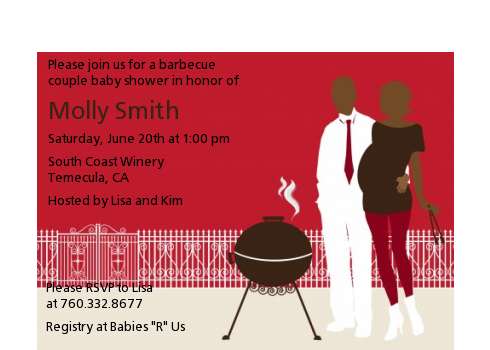  Silhouette Couple BBQ Neutral - Baby Shower Petite Invitations Green