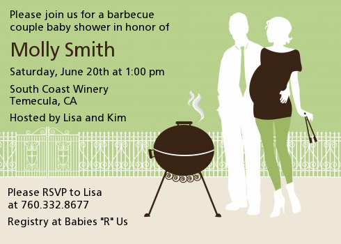  Silhouette Couple BBQ Neutral - Baby Shower Invitations Green