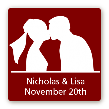 Silhouette Couple - Square Personalized Bridal Shower Sticker Labels