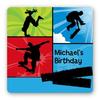 Skateboard - Square Personalized Birthday Party Sticker Labels