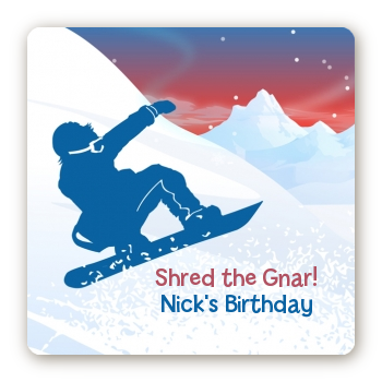 Snowboard - Square Personalized Birthday Party Sticker Labels