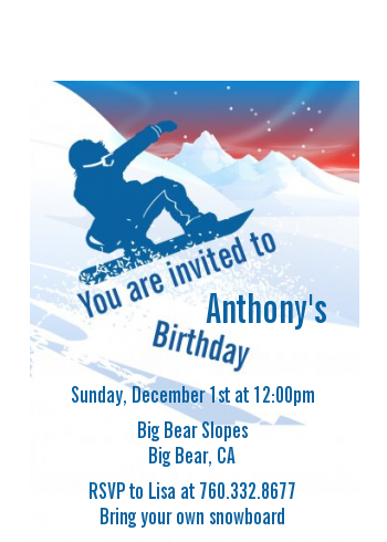 Snowboard - Birthday Party Petite Invitations