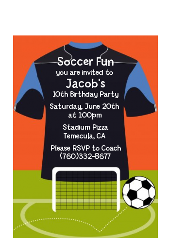 Soccer Jersey Black and Blue - Birthday Party Petite Invitations