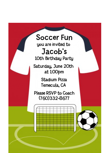 Soccer Jersey White, Red and Black - Birthday Party Petite Invitations