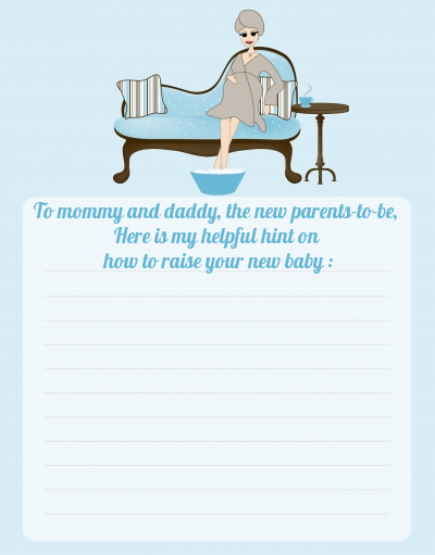 Spa Mom Blue - Baby Shower Notes of Advice