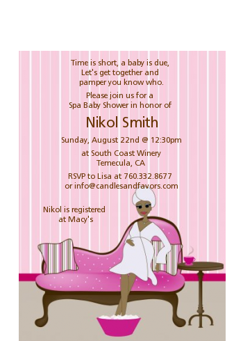 Spa Mom Pink African American - Baby Shower Petite Invitations