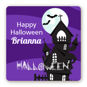 Spooky Haunted House - Square Personalized Halloween Sticker Labels