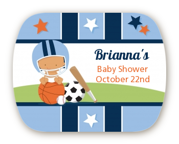 Sports Baby Hispanic - Personalized Baby Shower Rounded Corner Stickers
