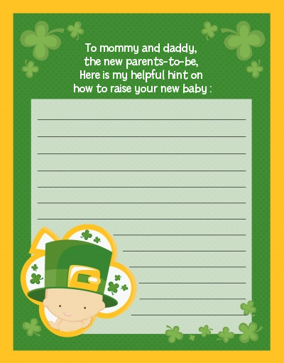 St. Patrick's Baby Shamrock - Baby Shower Notes of Advice