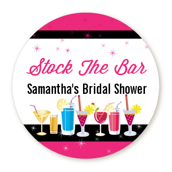  Stock the Bar Cocktails - Round Personalized Bridal Shower Sticker Labels 
