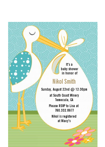  Stork Neutral - Baby Shower Petite Invitations Blue