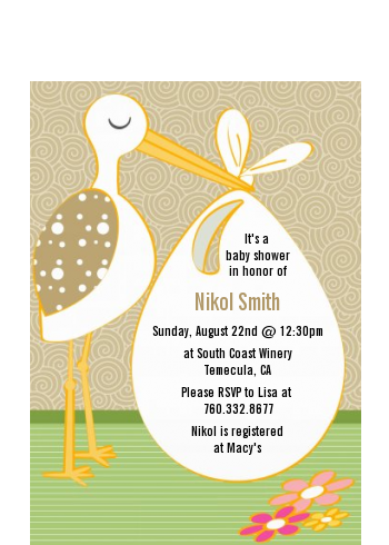  Stork Neutral - Baby Shower Petite Invitations Blue