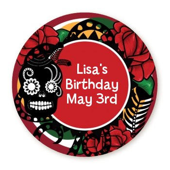  Sugar Skull - Round Personalized Birthday Party Sticker Labels 