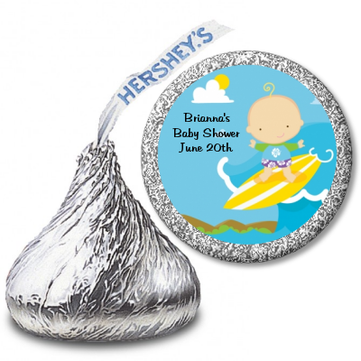 Surf Boy - Hershey Kiss Baby Shower Sticker Labels