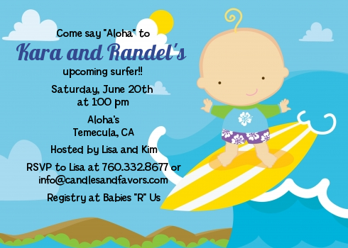  Surf Boy - Baby Shower Invitations Blonde Hair