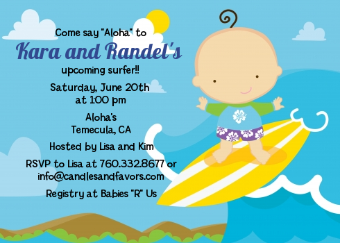  Surf Boy - Baby Shower Invitations Blonde Hair