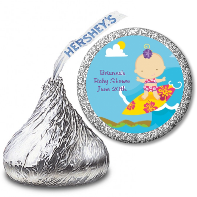 Surf Girl - Hershey Kiss Baby Shower Sticker Labels