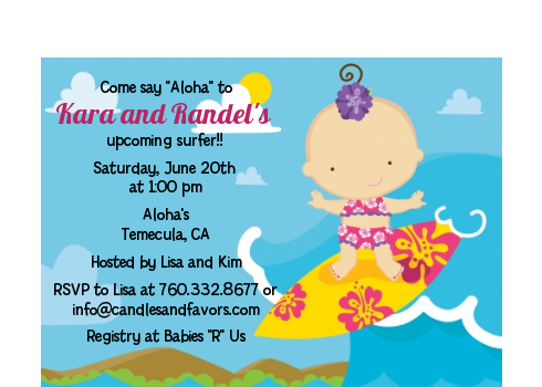  Surf Girl - Baby Shower Petite Invitations Blonde Hair