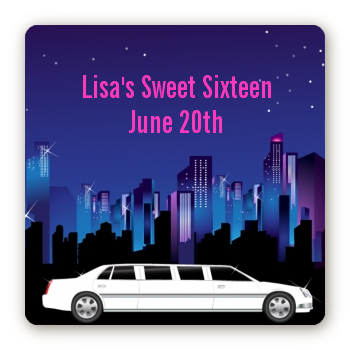 Sweet 16 Limo - Square Personalized Birthday Party Sticker Labels
