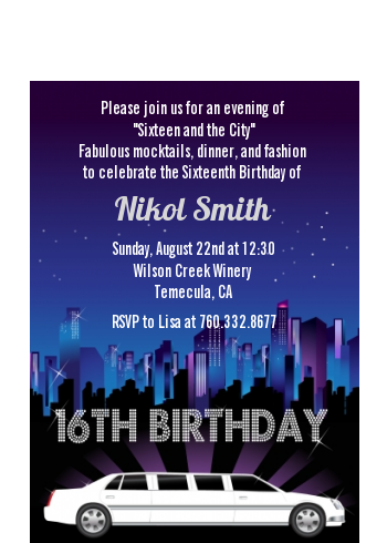  Sweet 16 Limo - Birthday Party Petite Invitations 16th Birthday