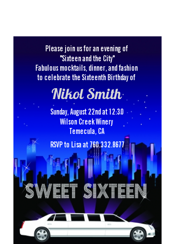  Sweet 16 Limo - Birthday Party Petite Invitations 16th Birthday