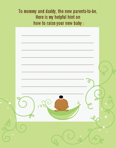 Sweet Pea African American Girl - Baby Shower Notes of Advice