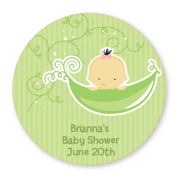  Sweet Pea Asian Girl - Round Personalized Baby Shower Sticker Labels 