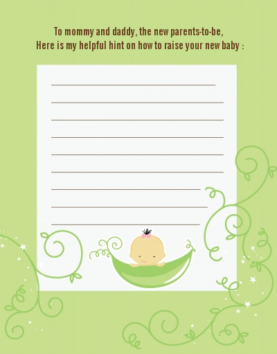 Sweet Pea Asian Girl - Baby Shower Notes of Advice