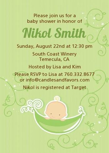 Sweet Pea Caucasian Boy - Baby Shower Invitations