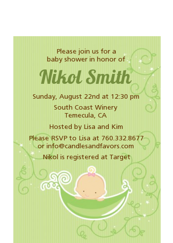 Sweet Pea Caucasian Girl - Baby Shower Petite Invitations