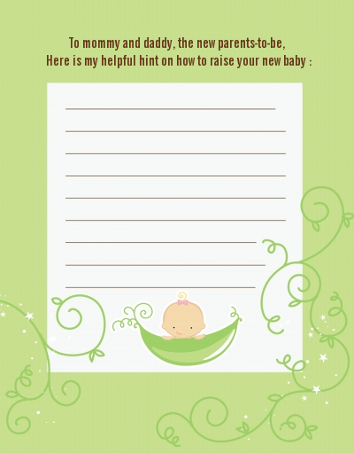 Sweet Pea Caucasian Girl - Baby Shower Notes of Advice