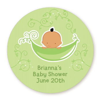  Sweet Pea Hispanic Boy - Round Personalized Baby Shower Sticker Labels 