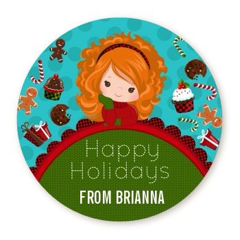  Dreaming of Sweet Treats - Round Personalized Christmas Sticker Labels Option 1