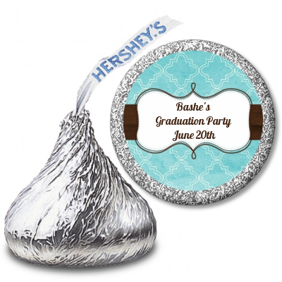 Teal & Brown - Hershey Kiss Graduation Party Sticker Labels