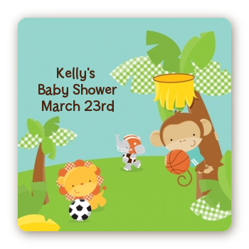 Team Safari - Square Personalized Baby Shower Sticker Labels
