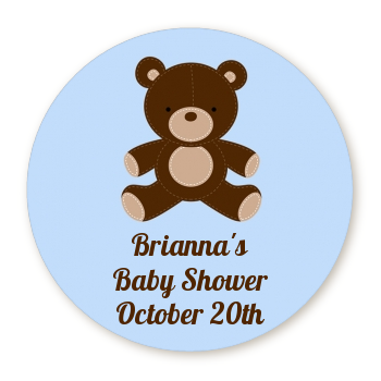  Teddy Bear Blue - Round Personalized Baby Shower Sticker Labels Blue