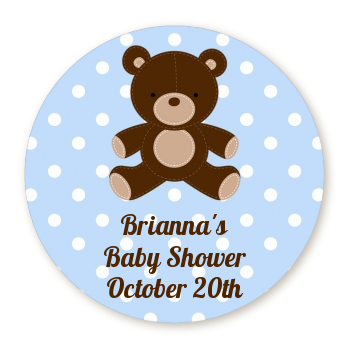  Teddy Bear Blue - Round Personalized Baby Shower Sticker Labels Blue