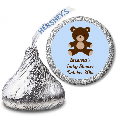 Teddy Bear Blue - Hershey Kiss Baby Shower Sticker Labels