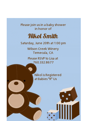 Teddy Bear Blue - Baby Shower Petite Invitations