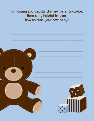 Teddy Bear Blue - Baby Shower Notes of Advice