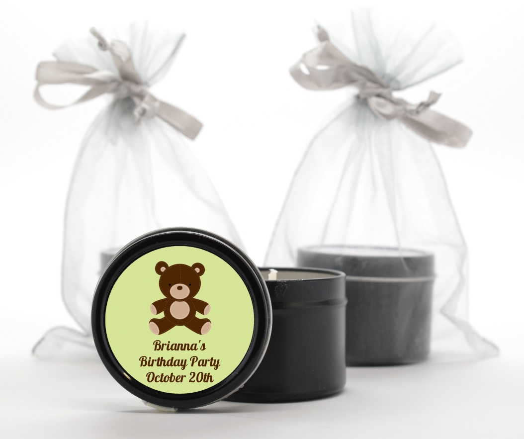  Teddy Bear - Birthday Party Black Candle Tin Favors Blue