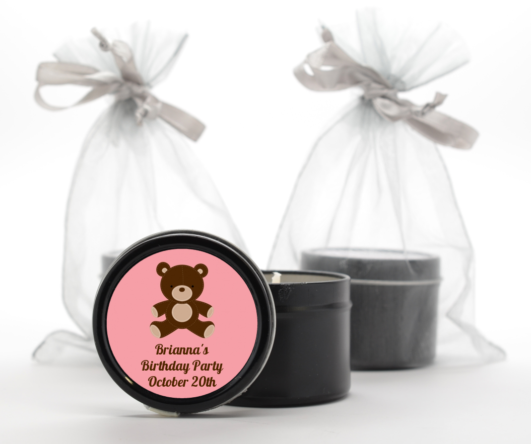  Teddy Bear - Birthday Party Black Candle Tin Favors Blue