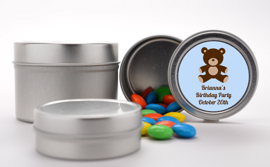  Teddy Bear - Custom Birthday Party Favor Tins Blue