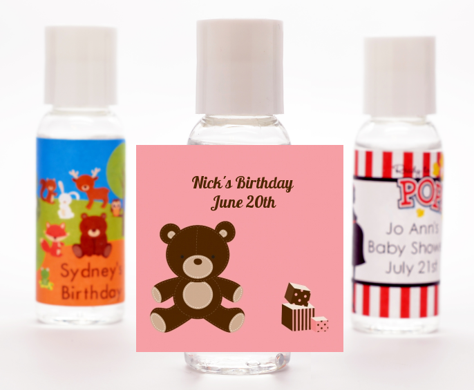  Teddy Bear - Personalized Birthday Party Hand Sanitizers Favors Blue