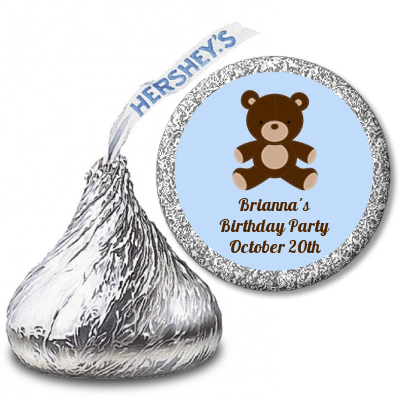  Teddy Bear - Hershey Kiss Birthday Party Sticker Labels Blue