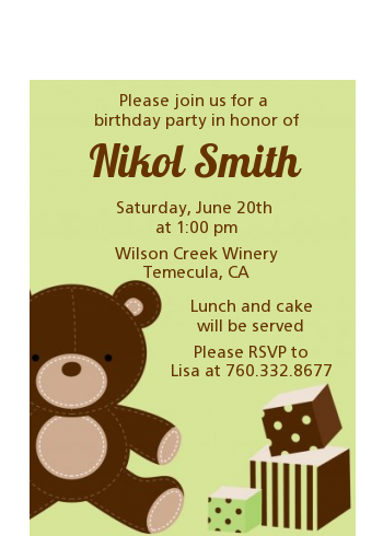  Teddy Bear - Birthday Party Petite Invitations Blue